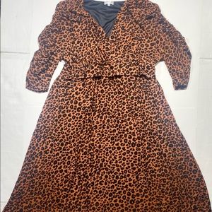 Kiyonna Brown‎ & Black Cheetah Print Midi Dress With Ruching On The Sleeve 14-16